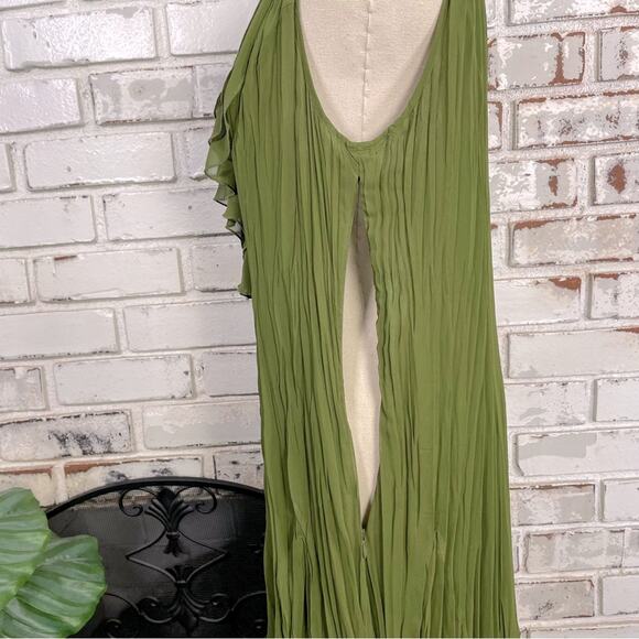 Argenti Spring Green Pleated Ruffle Bust Sleeveless Keyhole Midi Maxi Dress 4 - Picture 9 of 10